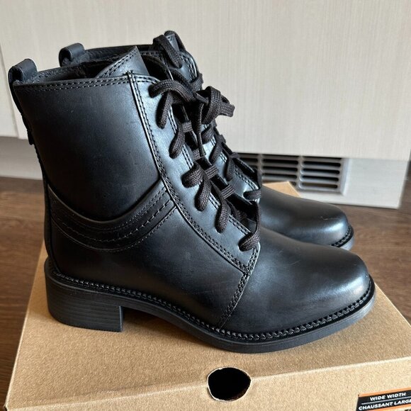 Clarks Shoes - BNIB Clarks Black Maye Combat Leather Boots - Size 6